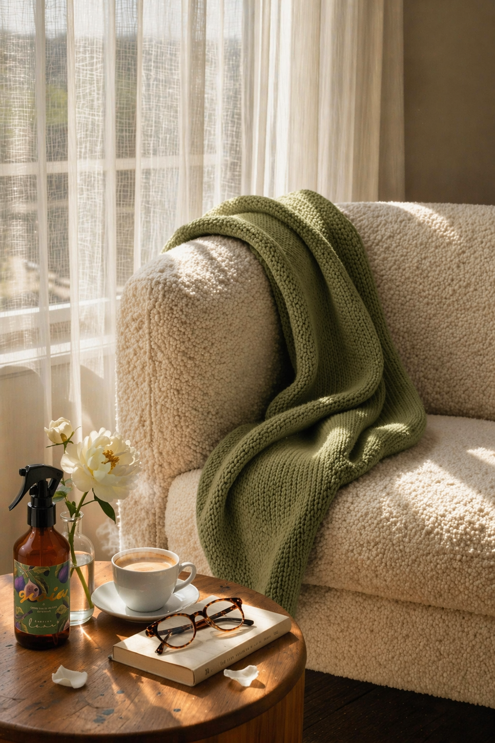 Textura natural da manta verde da coleção Gioia